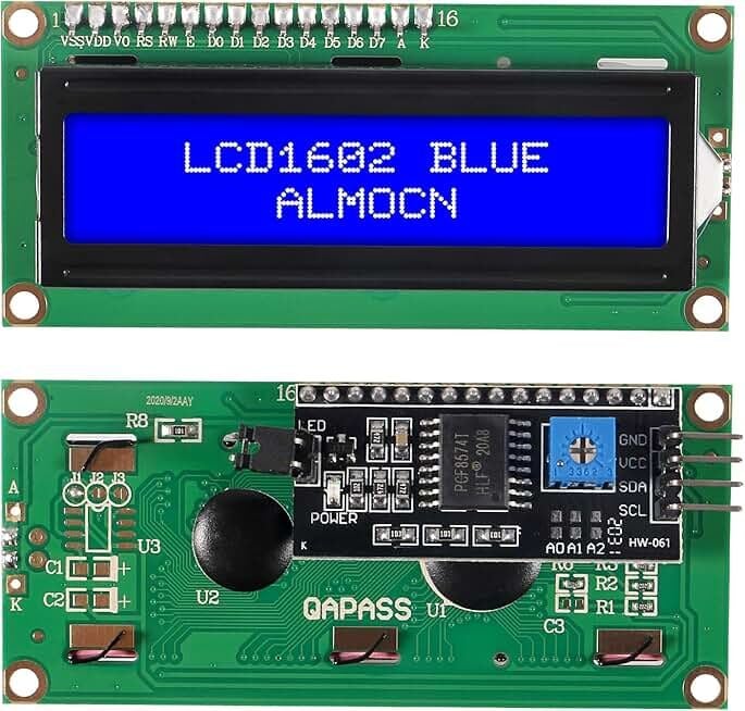 2x16 LCD - LCD1602 Mavi Ekran + IIC/I2C Arayüz Modülü